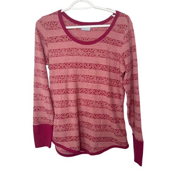 Columbia t-shirt Henley knit top women's large red pink cabin look comfortable - Picture 1 of 16